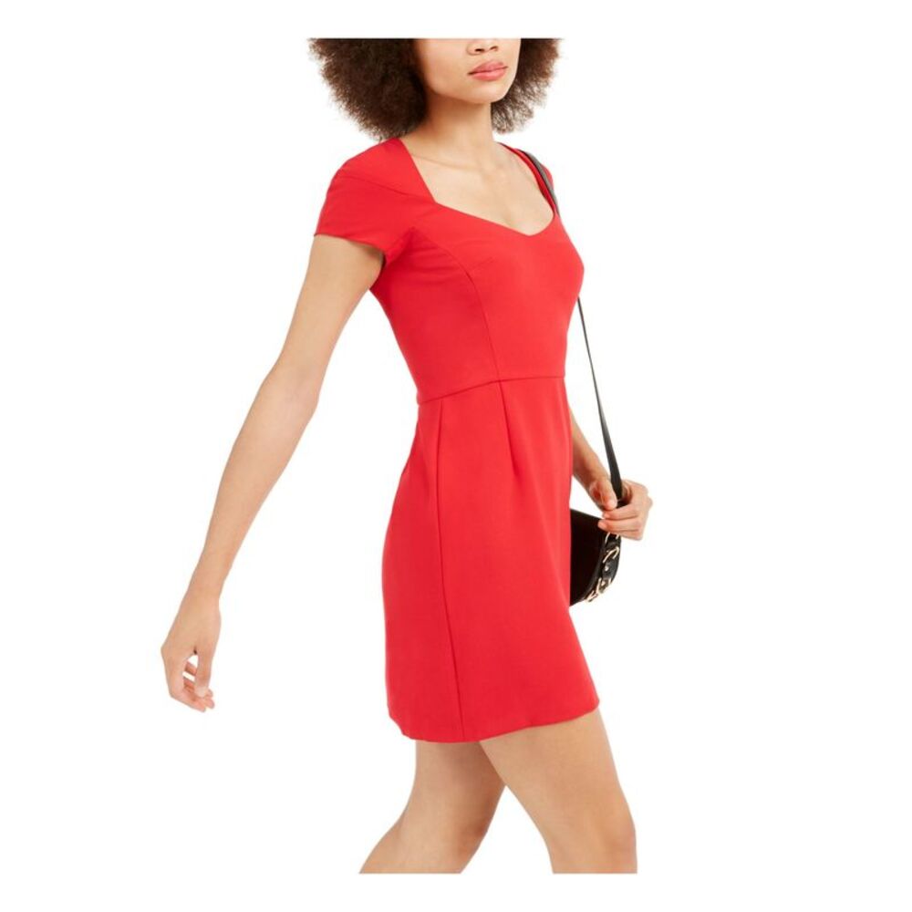 FRENCH CONNECTION Womens Red Short Sleeve Short Party Fit + Flare Dress 0